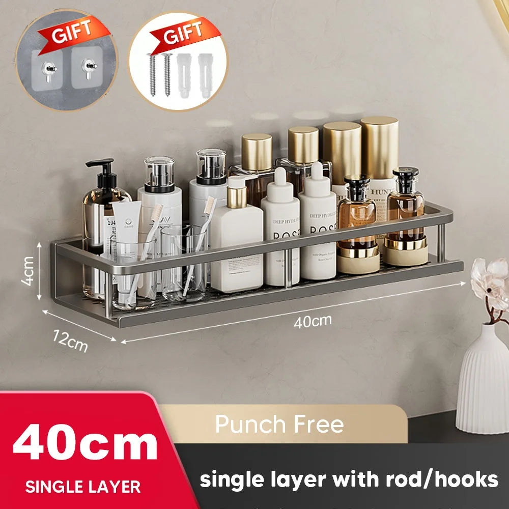 Aluminum Shower Organiser Bathroom Shelf Without Drilling Gray Wall Toilet Storage Shelf Shampoo Holder Bathroom Accessories