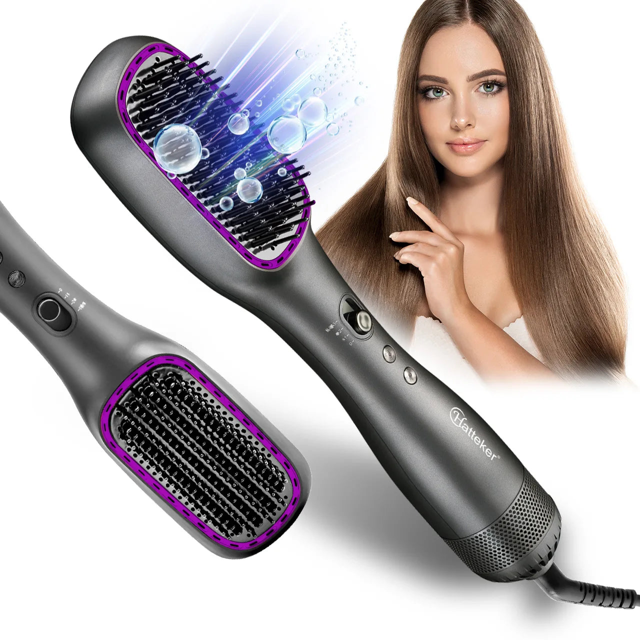 Hatteker Hot Air Comb Styling Comb for Straight Curly Electric Hot Air Brush Women Anion Heating Comb Hair Straightening Brush