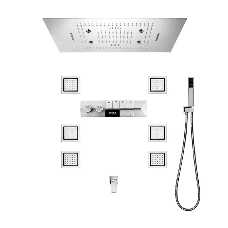 M Boenn Large 23 ×31 Inch Music LED Shower Head Rainfall Thermostat Shower System Bathroom Faucet Set Powerful Massage Body Jet