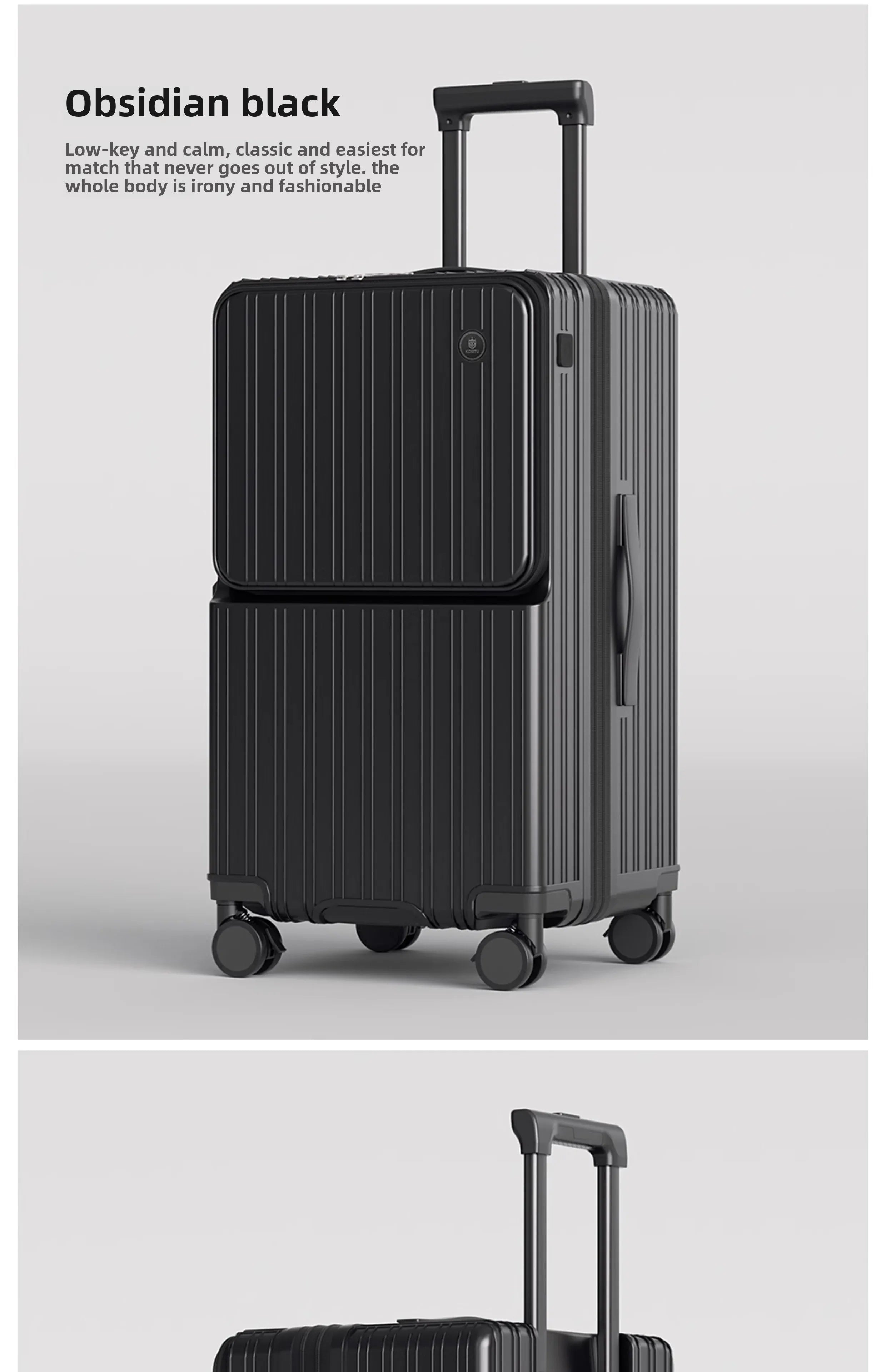 KLQDZMS Cabin Suitcase 20"22"24"26"28"30 Inch Large Capacity Trolley Case USB Charging Boarding Box Front Opening Luggage