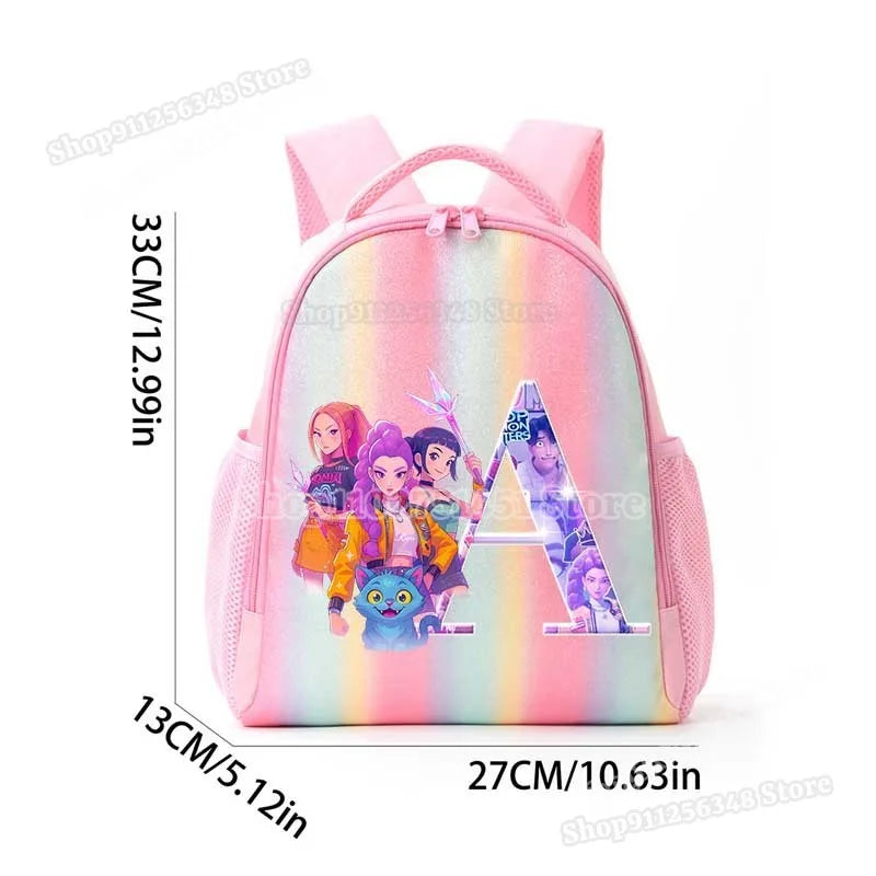 Anime K-pop Demon Hunters Letter A-Z Print Kids Backpack Girls Lightweight Casual School Back Pack Rainbow Color Mochilas Gifts