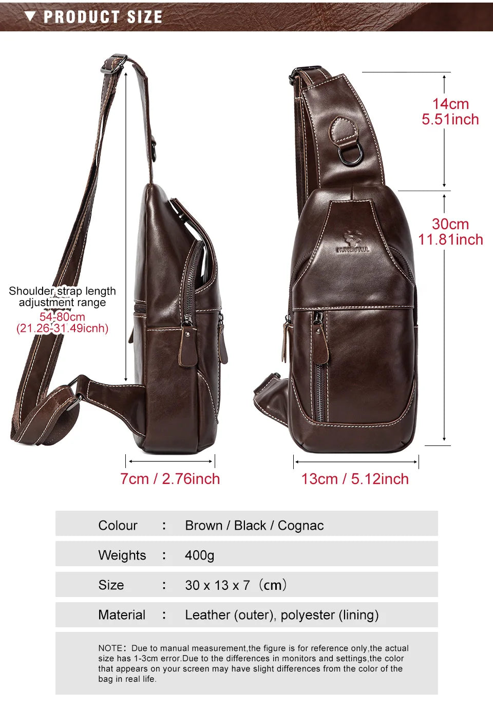HUMERPAUL New Men's Chest Bag Crossbody Pack Genuine Leather Large Capacity Casual Messenger Bag Retro Men Handbag Shoulder Bag
