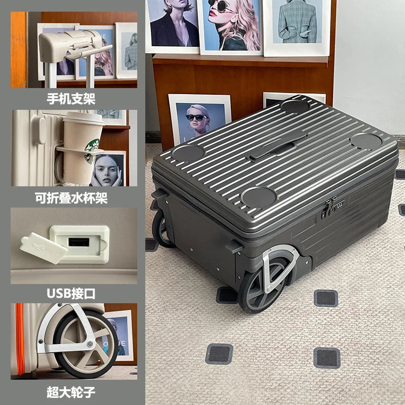 New 24 inch side opening luggage compartment with oversized wheels and 20 inch boarding case, large capacity travel suitcase