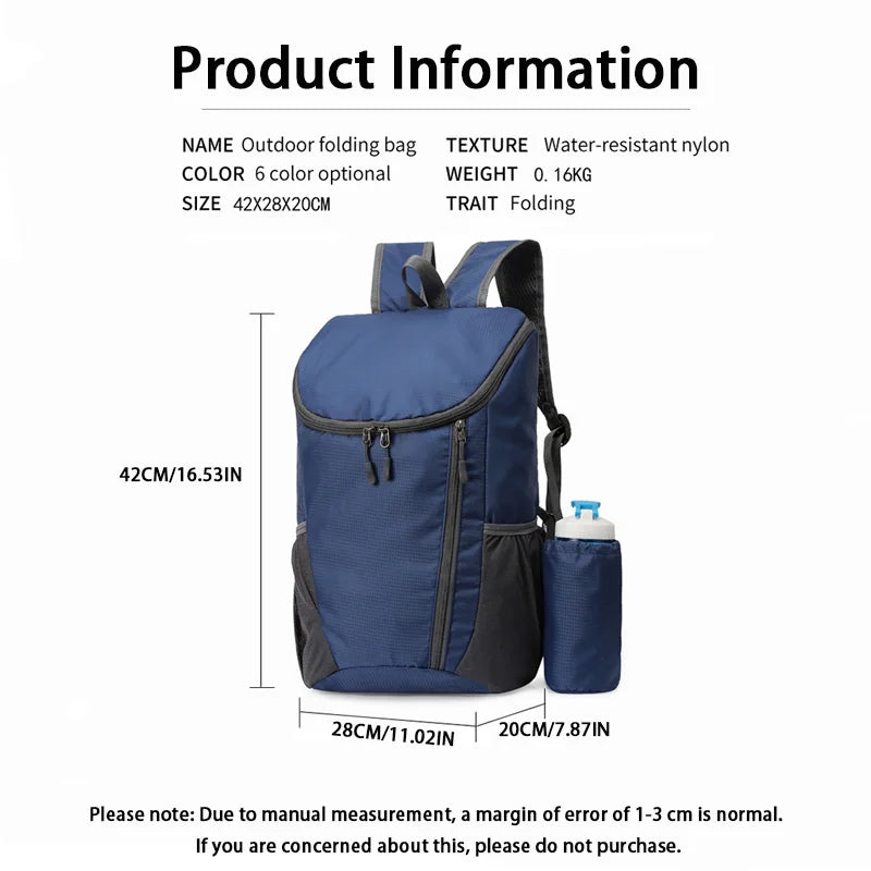 Minimalist Large Capacity Folding Backpack Unisex Portable Waterproof Outdoor Travel Sports Backpack Nylon Unisex Casual Backpac