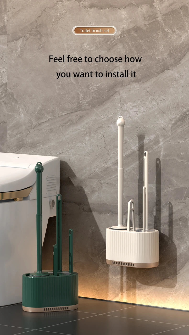 Household Toilet Brush Wall Mounted Toilet Cleaning Brush, No Angle for Comprehensive Cleaning, Suitable for Toilets, 4-in-1 Set