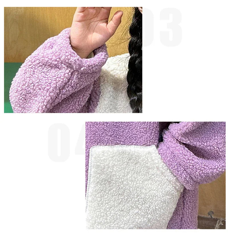 LambWool Warm Jackets For Girls Children Autumn Winter Outerwear Kids Plus Velvet Coats New Teenager Fashion Padded Clothing