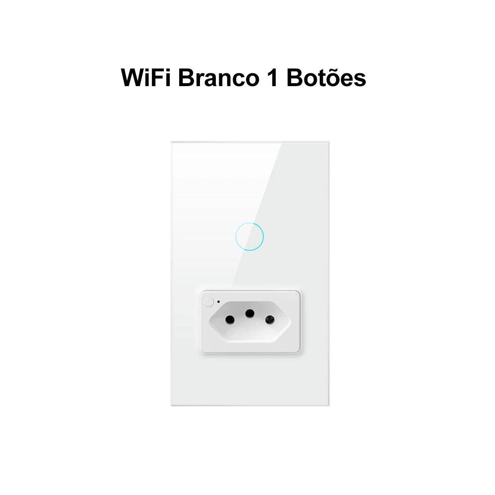 AVATTO WiFi Smart Wall Switch & Socket Brazil Standard 4X2 Glass Panel 1/2 Buttons Light Switch Tuya APP，For Alexa Google Home