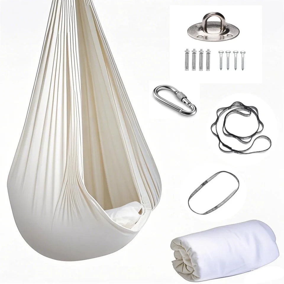 1.5*2.8m Elastic Swing Hammock Indoor and Outdoor (Including Fixing Hardware) Elastic Swing Adjustable Aerial Yoga Adult Healing Hammock Swing Set, Elastic Fabric Hammock. Embrace the Swing, a Hanging Swing Hammock, Suitable