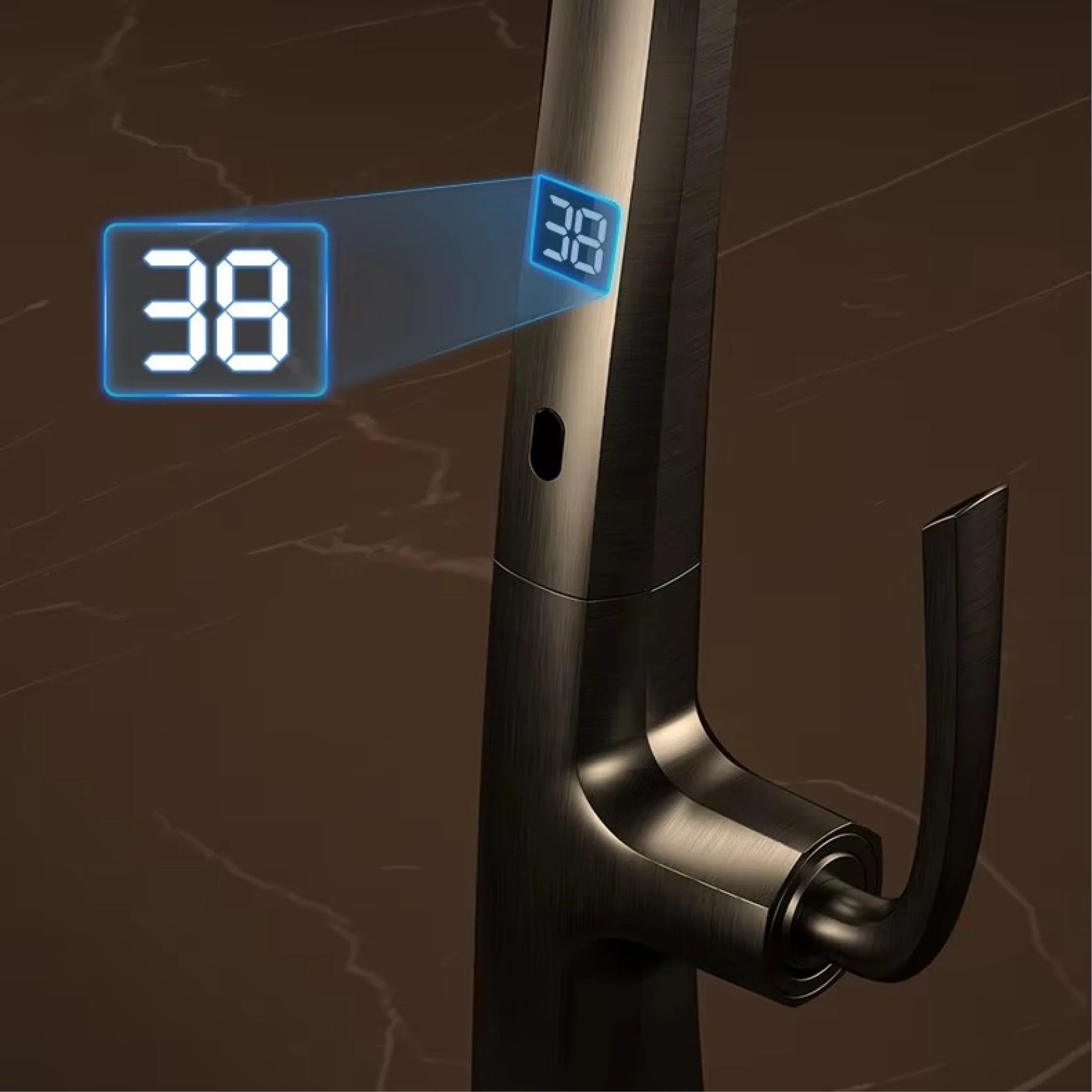 Luxury Gunmetal Brass Kitchen Faucet with LED Display,Sensor&Pull-Out 3-Function Spray,Touchless High Pressure Water-Saving Tap
