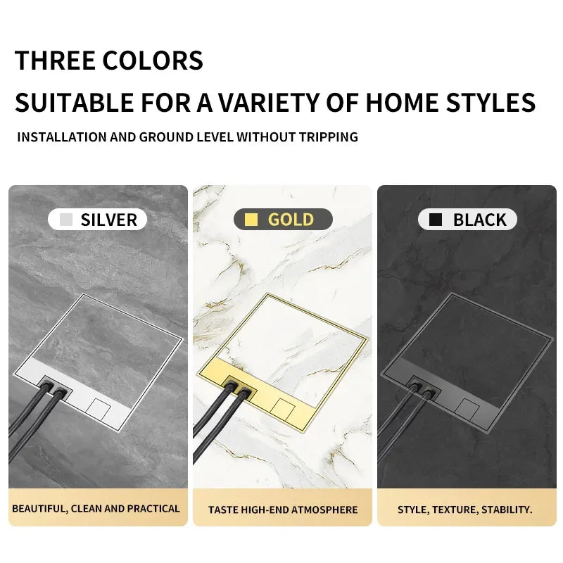 Modern Flat Floor Socket 130mm- Embedded with USB Ports, 304 Stainless Steel - Waterproof Integration with Marble Flooring