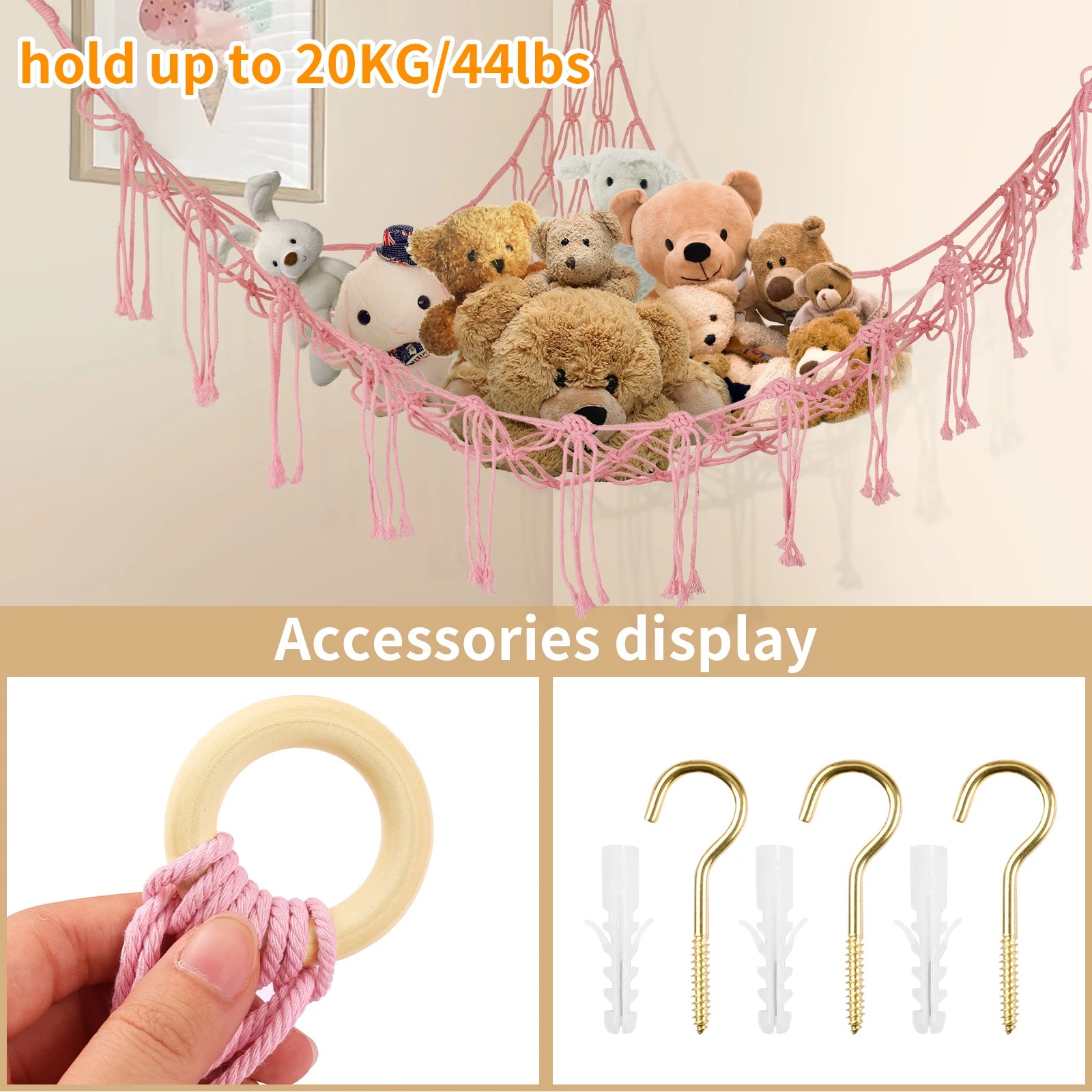 Plush Toy Hammock Large Capacity Stuffed Animals Organizer Net Macrame Tassels Boho Home Wall Decoration Hanging Basket