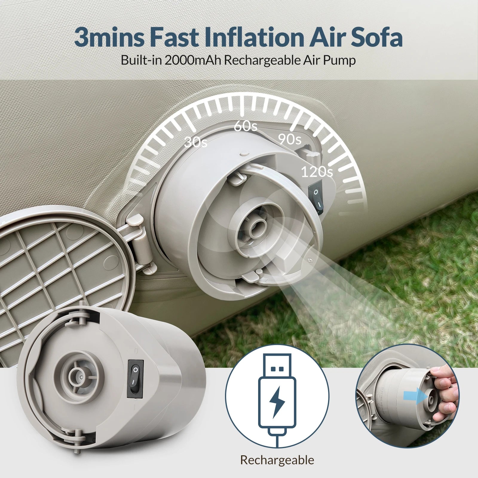 Bestrip Inflatable Couch, Air Mattress Sofa Bed Camping Air Chair For Backyard Beach Travel Camping Picnic Outdoor Furniture