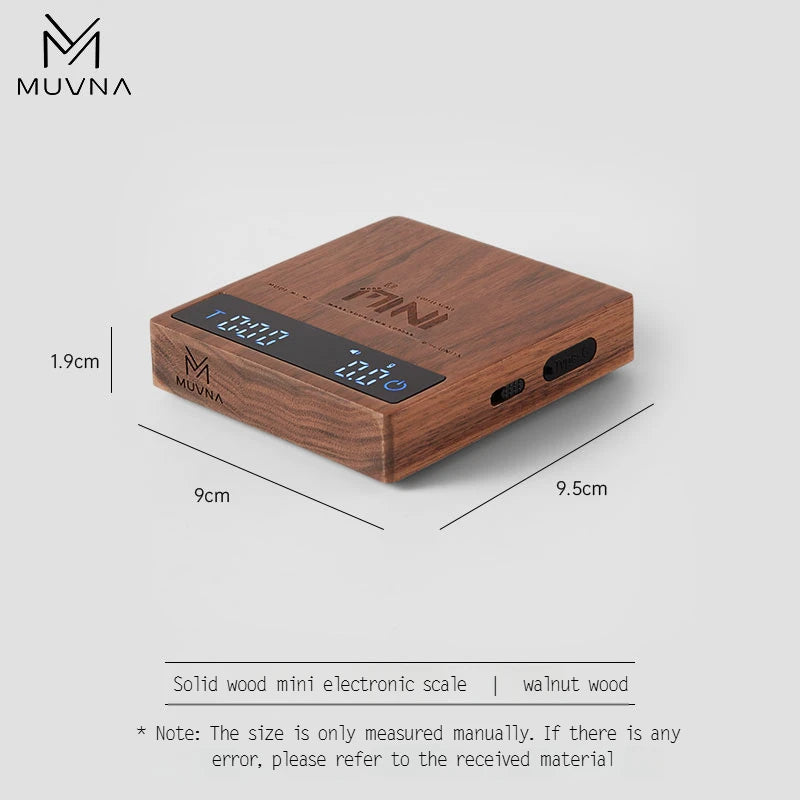 MUVNA Mini Digital Wood scale, Professional Electronic Coffee Scale for Espresso/Hand Drip Coffee 0.1g of high-precision, 2kg