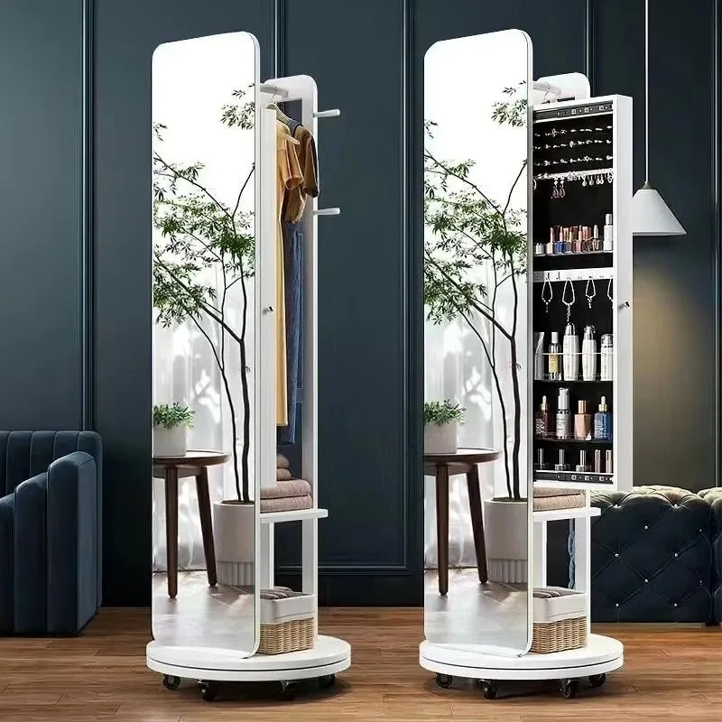 Rotating full body mirror Floor mirror Full-length mirror Bedroom integrated with storage cabinet Living room mobile fitting