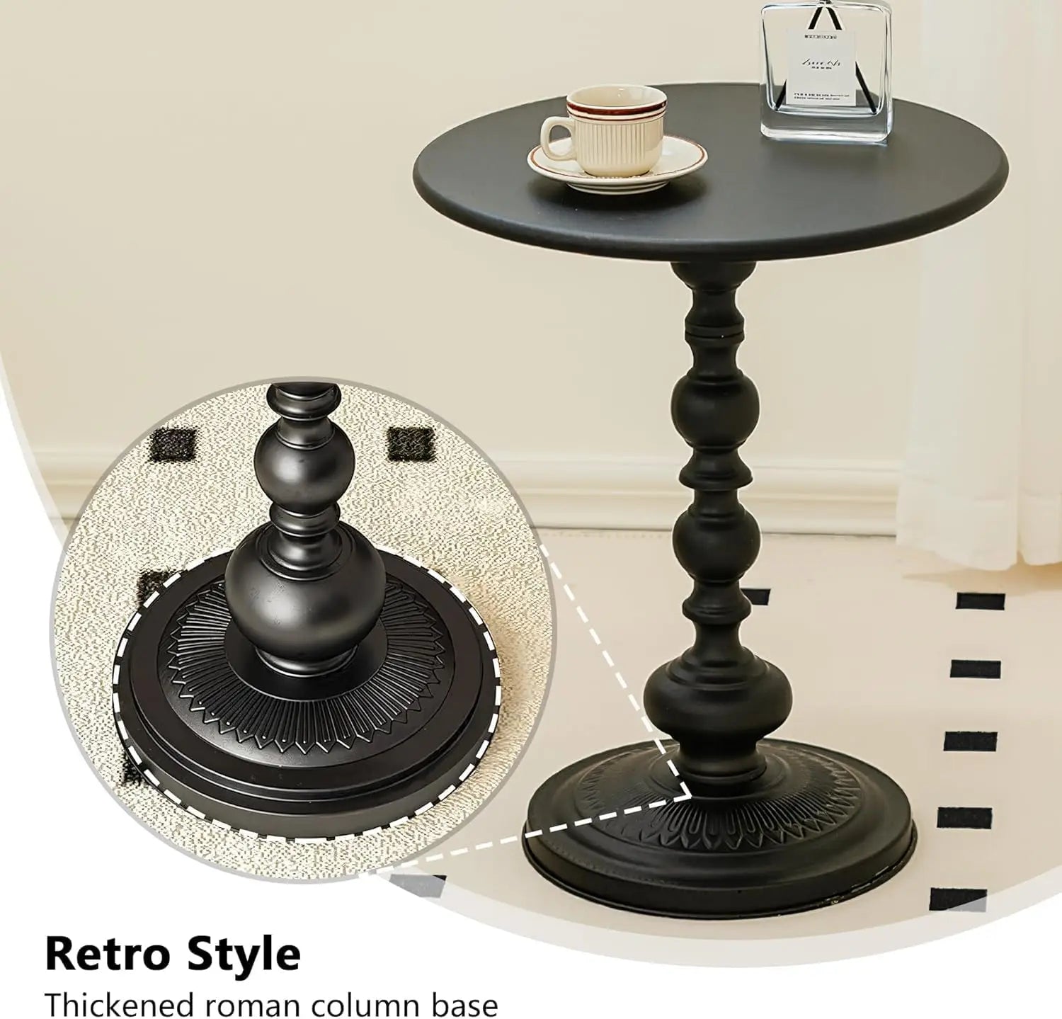 Metal Small Round End Table,Vintage Bedside Drink Table Nightstand Modern Accent Pedestal Tables Coffee Tables for Living Room