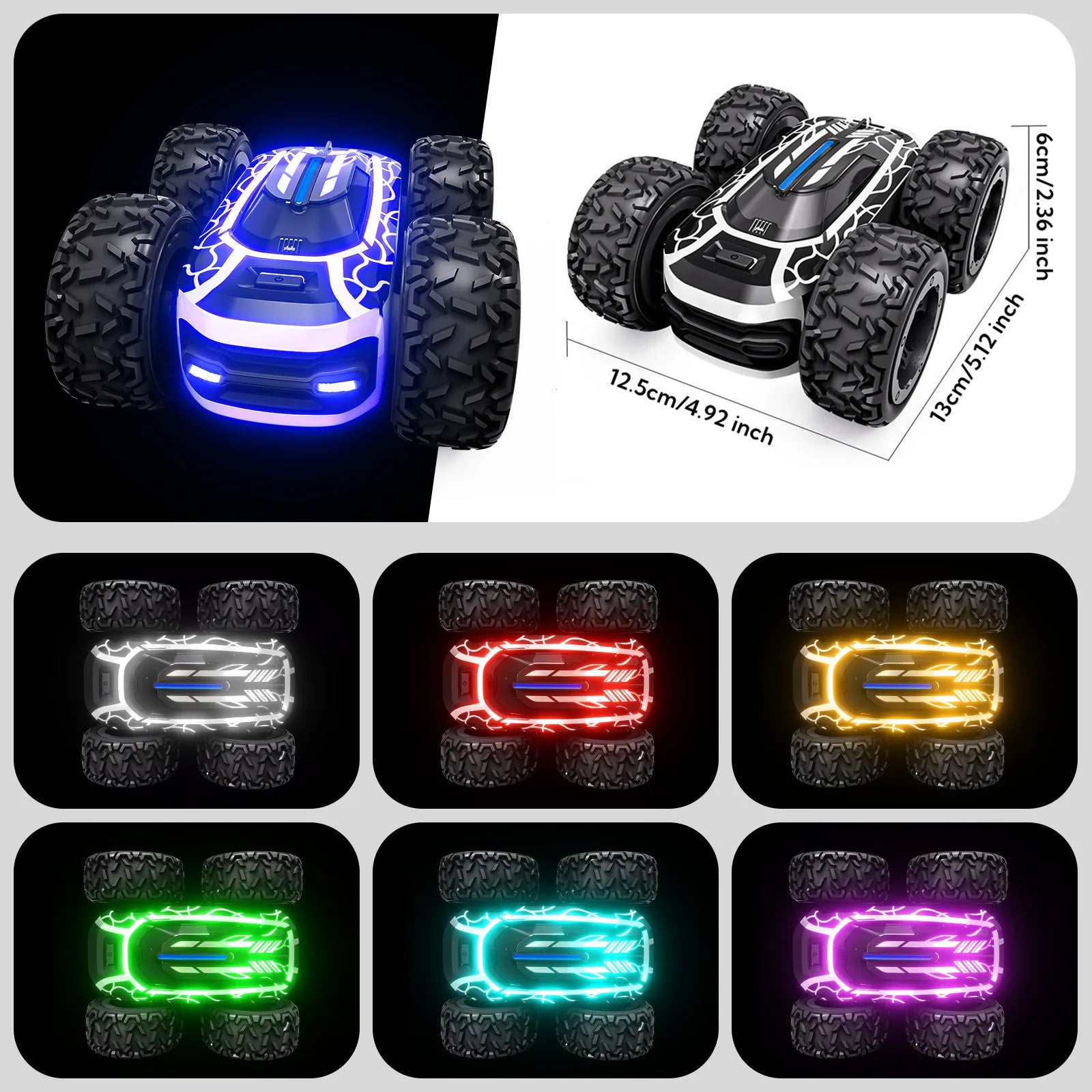 Remote Control Car with Lights, 2.4Ghz RC Car Double Sided 360°Flip RC Stunt Cars,Portable Rechargeable Toy Car for Kids&Adults