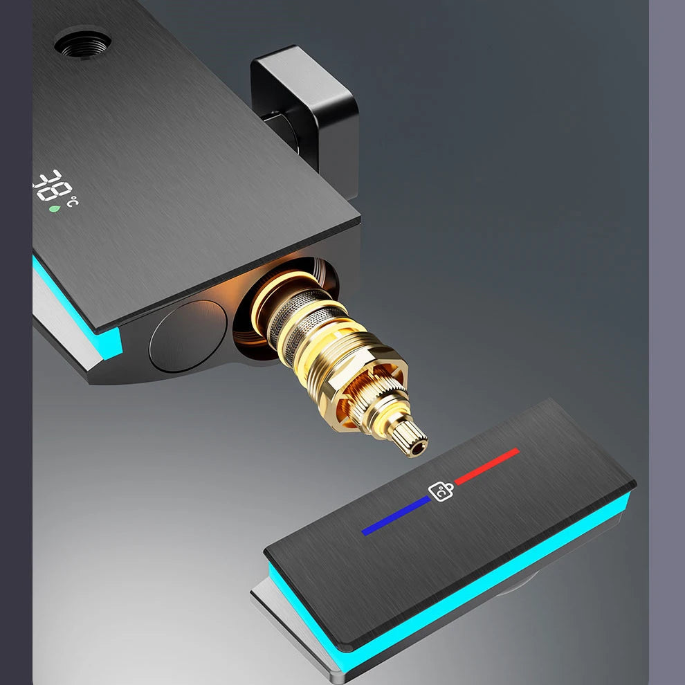 Hot Cold Piano Digital Shower Set 12 Inch Rainfall Shower Head Brass Bathtub Mixer Faucet Thermostatic Bathrooom Shower System