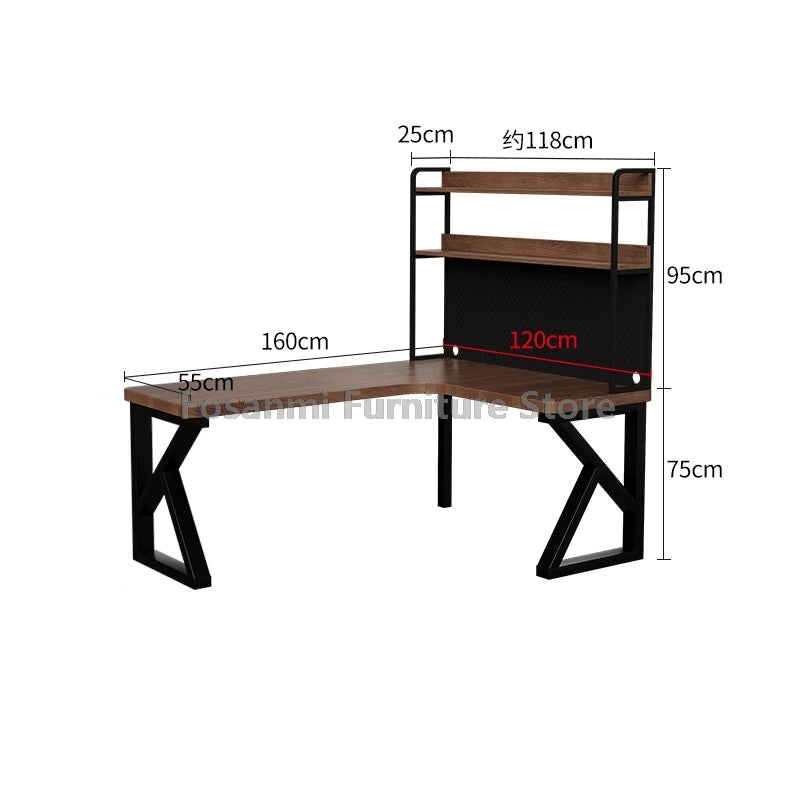 Industrial Style Solid Wood Office Desk Space-Saving L-Shaped Corner Computer Desk Home Writing Gaming PC Table with Steel Legs