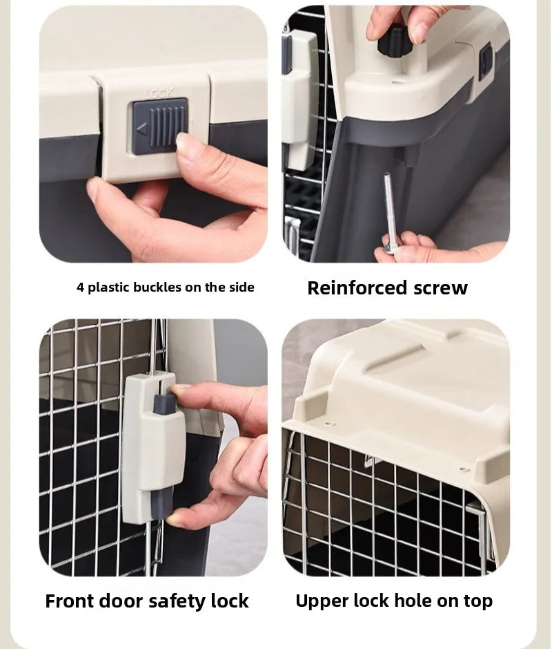 Pet Aviation Case Carrier Rolling Plastic Airline Approved Breathable Pet Cages Wire Door Travel Dog Cat Trolley Case Products