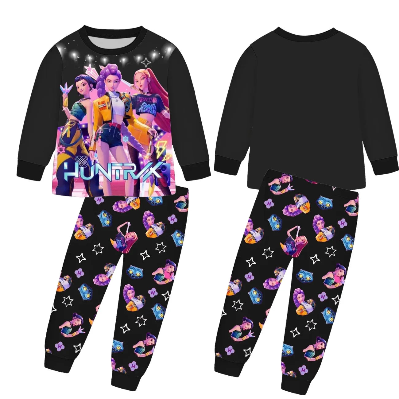 Anime Kpop Demon Hunters Zoey Costume Autumn Pajamas for Children's Clothing 3-14Years Kids Huntrix Rumi Girls Tshirt Pants Sets