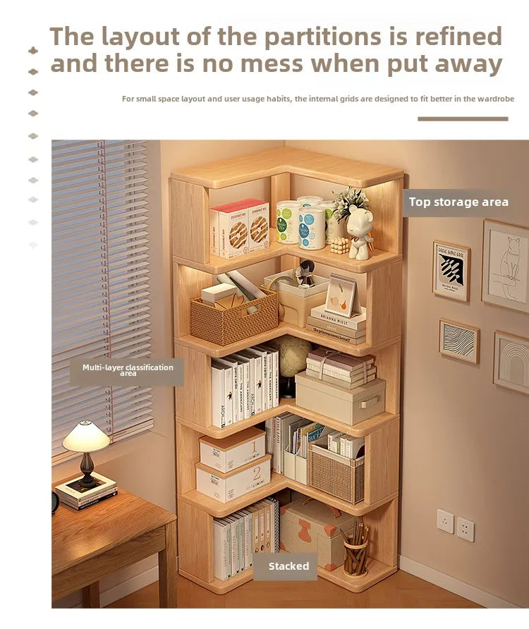 Solid Wood Corner Bookshelf Integrated Shelf Against The Wall Floor Narrow Cabinet Household Corner Storage Shelf Bookcase