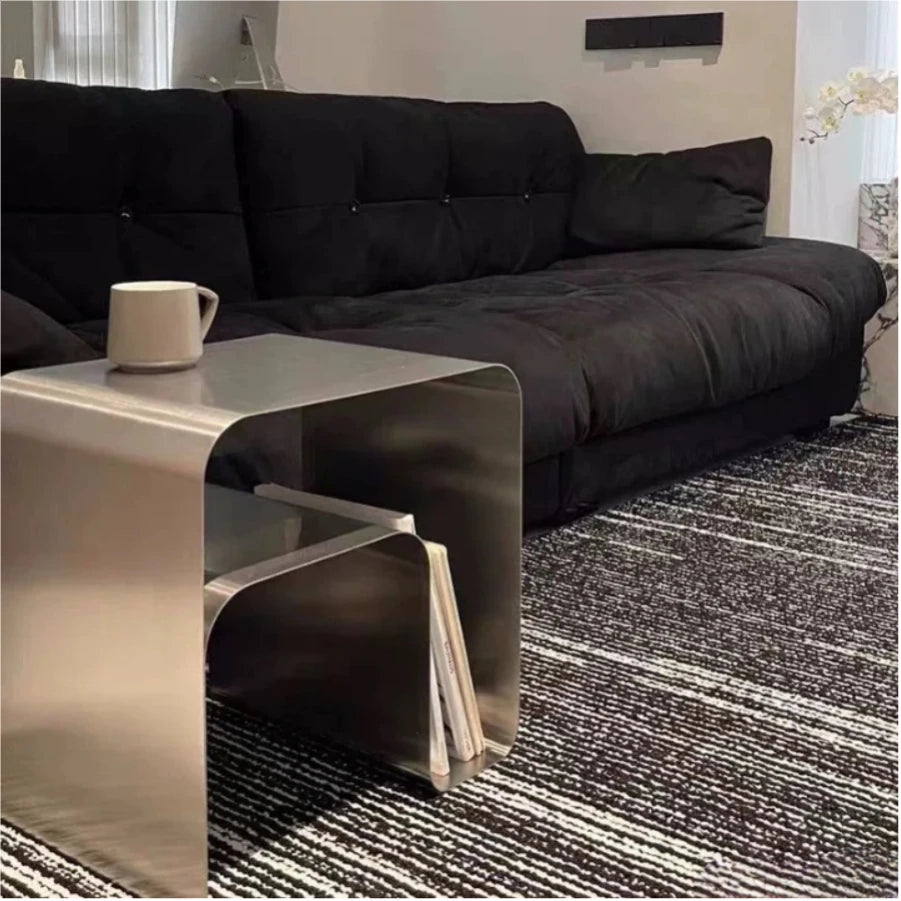 Minimalist Stainless Steel Bedside Table Side Several Integrated Molding Storage Cabinets End Table Furniture