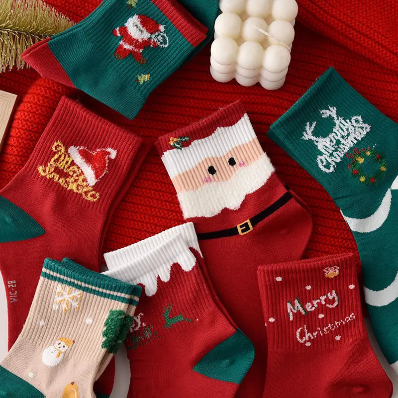 1/2/5Pairs Cotton Christmas Socks Ornaments Christmas Party Children Adult Gift Santa Reindeer Pattern Xmas New Year Decoration