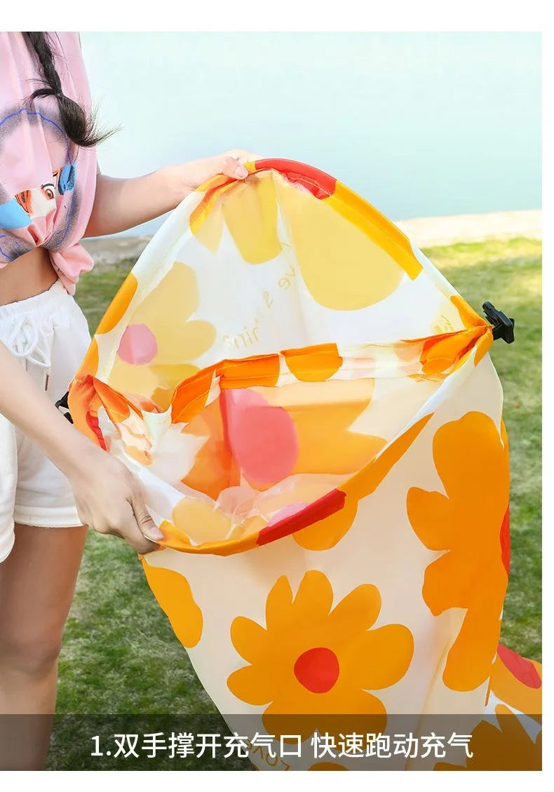 Outdoor Lazy Non Inflatable Sofa Folding Portable Air Cushion Bed Picnic Camping Yellow White Air Bed