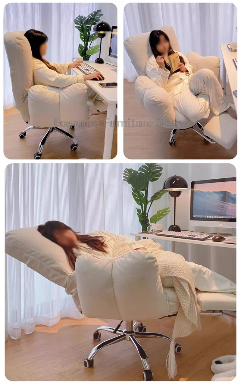 Soft Cloth Wide Fixed Armrests Home Gaming Desk Chair Leather Thick Ergonomic Office Chair Adjustable Gamer Computer Sofa Chairs