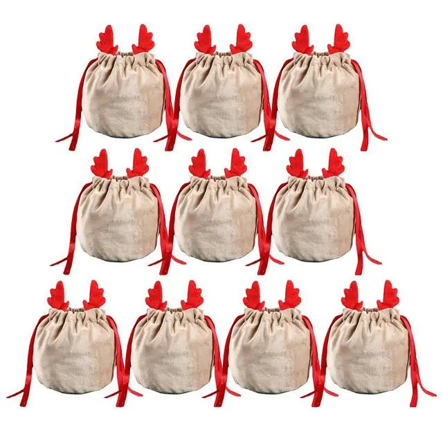 5/10 Christmas Reindeer Drawstring Gift Bag, Reusable Velvet Santa Claus Candy Gift Bag, Party Gift Decoration