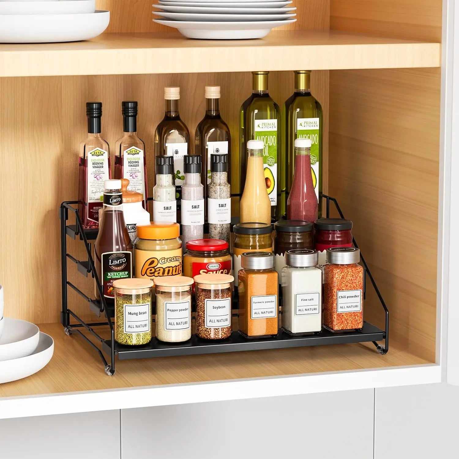 4 Tier Spice Rack Countertop Kitchen Countertop Space-Saving for Cabinet Herb Jars Storage Holder Wall Mounted Tierd Seasoning