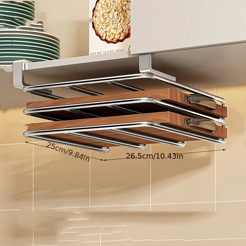 Stainless Steel Double-Layer Kitchen Storage Rack – Cutting Board, Drainer, and Household Organizer Underneath the Cabinet