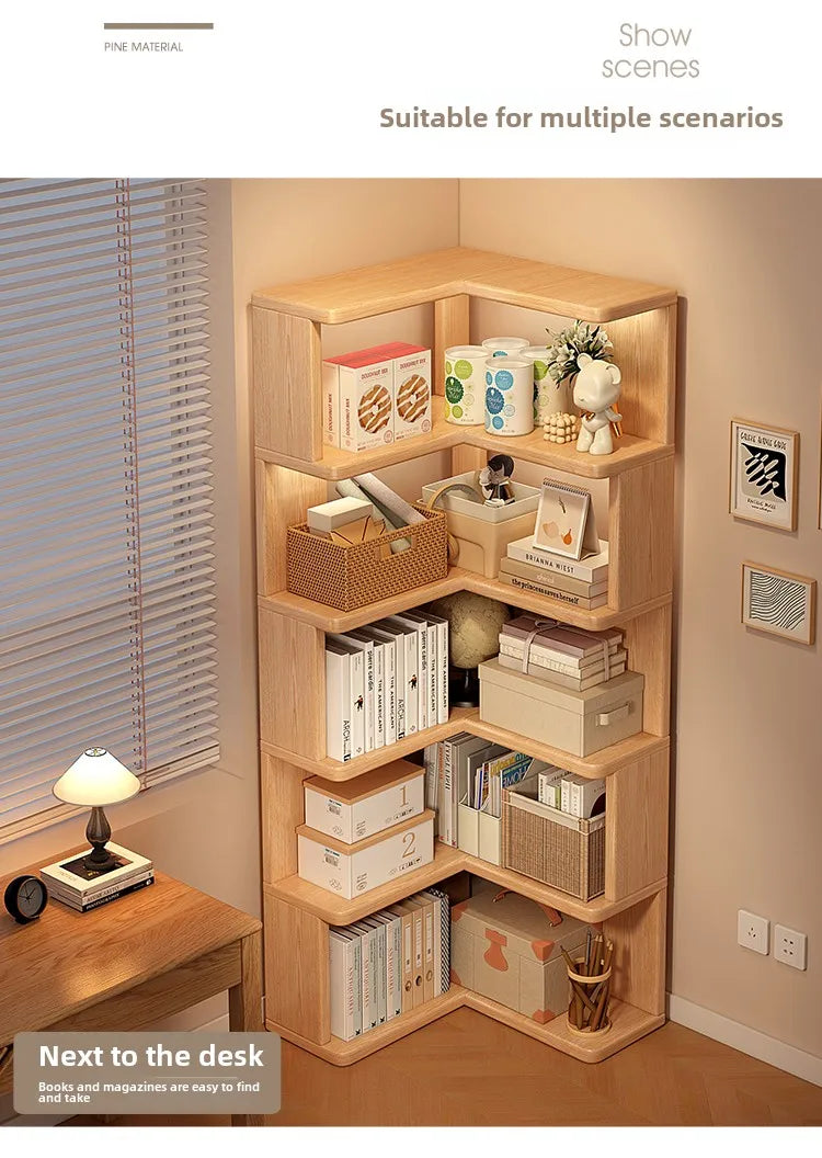 Solid Wood Corner Bookshelf Integrated Shelf Against The Wall Floor Narrow Cabinet Household Corner Storage Shelf Bookcase