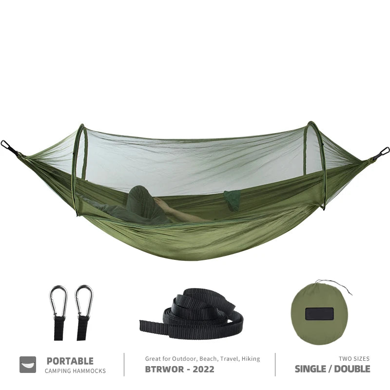 Outdoor Single Person Camping Hammock With Nylon Color Matching Hammock High Strength Parachute Fabric Portable Hanging Bed