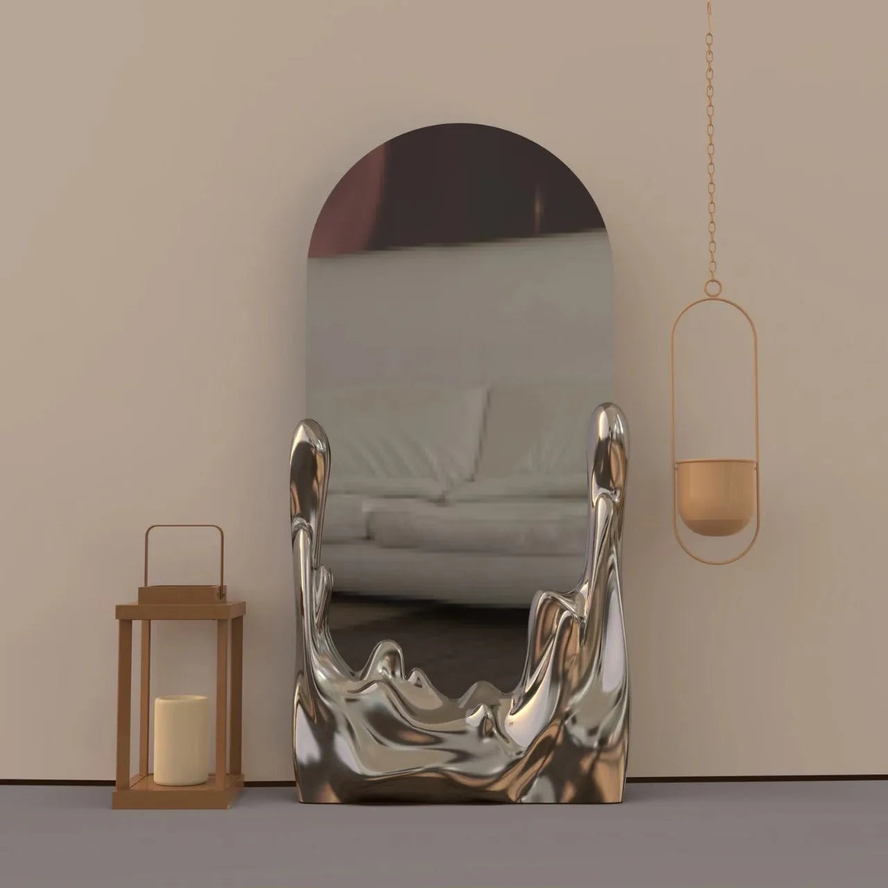 Wall hanging water ripple household villa model room floor mirror full-length mirror visual decoration