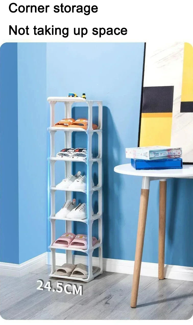 Shoe Cabinet Floor-standing Plastic Multi-Layer Stack Able Removable Home Narrow DIY Shoes Rack for Corner Gap Space Saving