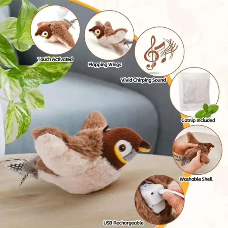 Hot Simulated Bird Cat Toy Interactive Toys Dog Rechargeable Chirping Flapping Bird(no Flying) Touch Activated Plush Toy Pet