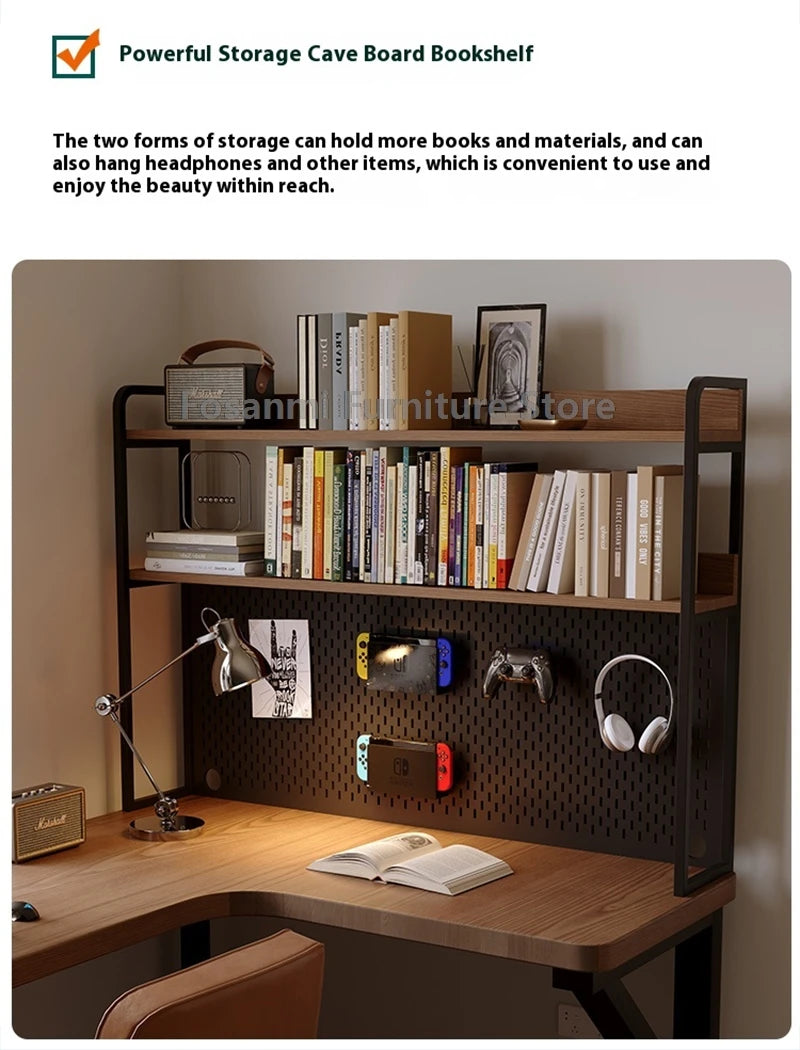 Industrial Style Solid Wood Office Desk Space-Saving L-Shaped Corner Computer Desk Home Writing Gaming PC Table with Steel Legs