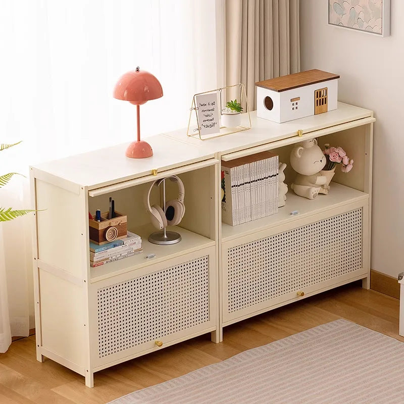 White Living Room Floor Cabinet for Tatami Bay Window Storage Cabinet Multifunctional Balcony Organizer Space-Saving Cupboard