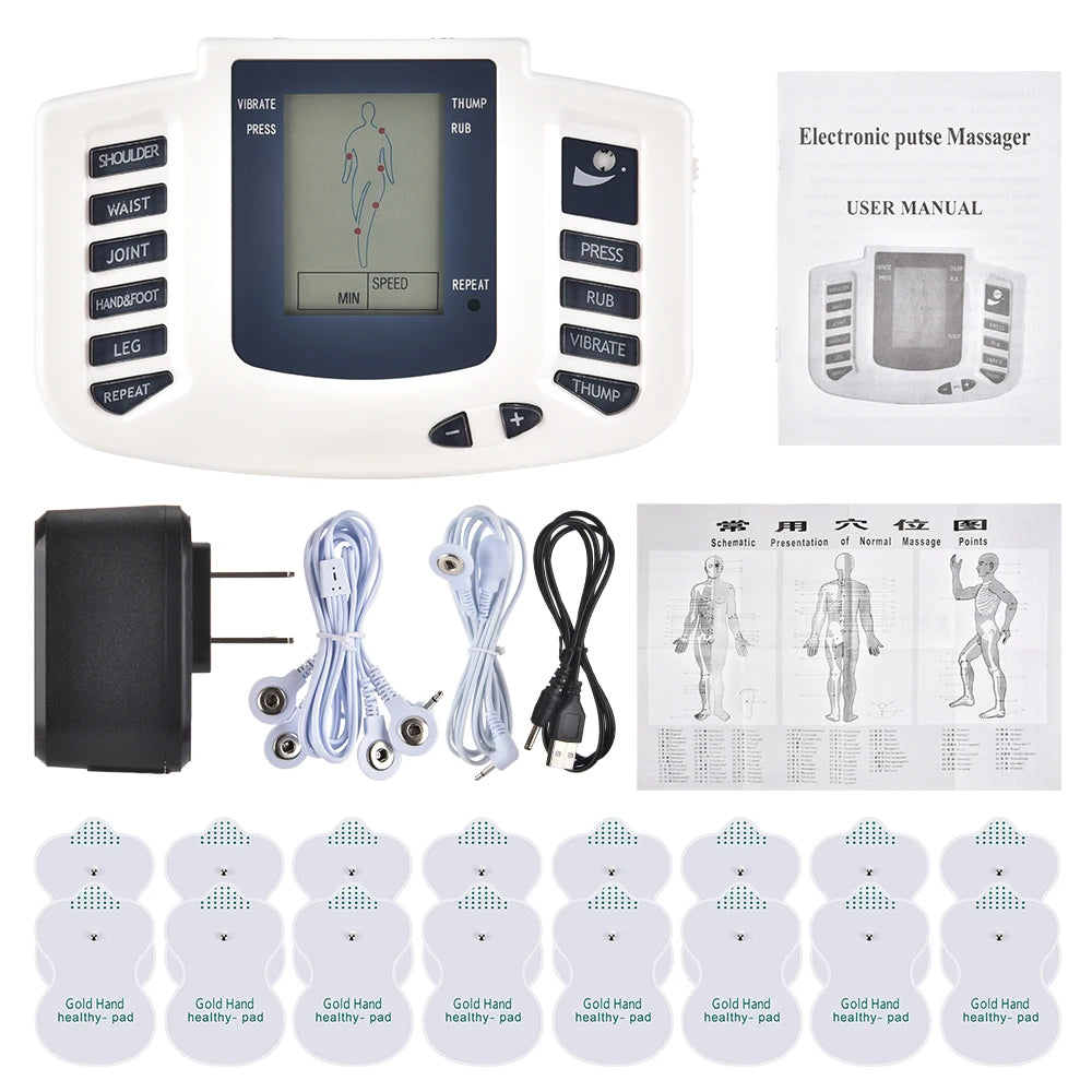 JR309 EMS Tens Massage Unit +16 Pads Russian Electrical Pulse Acupuncture Full Body Relax Muscle Massager Stimulator