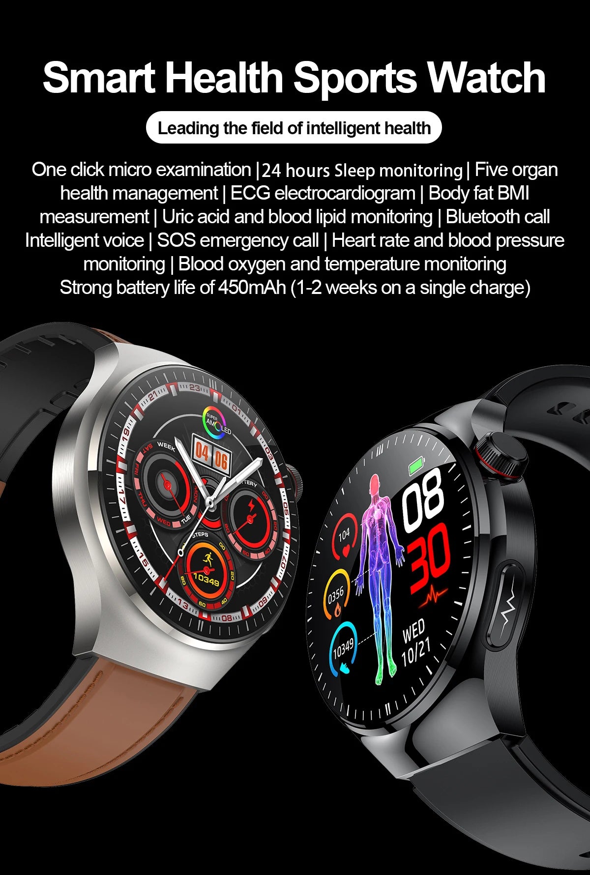 2025 New Nursing Grade Smart Watch Blood oxygen Blood Lipid Uric Acid ECG+PPG Body Temperature Bluetooth Call Health Smartwatch