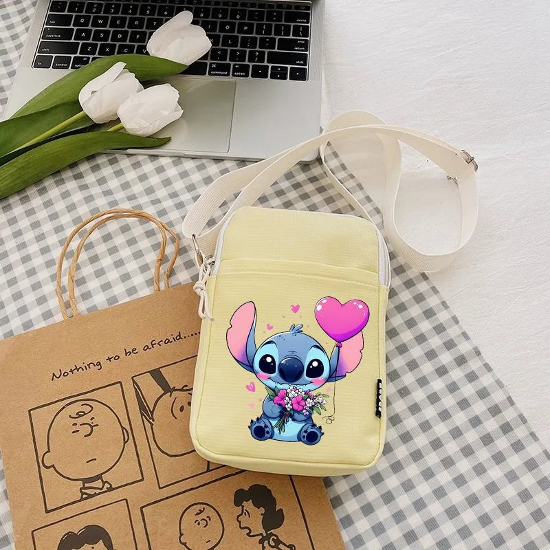 Disney Stitch Fashion Mobile Phone Bags Anime Women Messenger Bag Children Kawaii Coin Purse Girls Portable Crossbody Pouch Gift