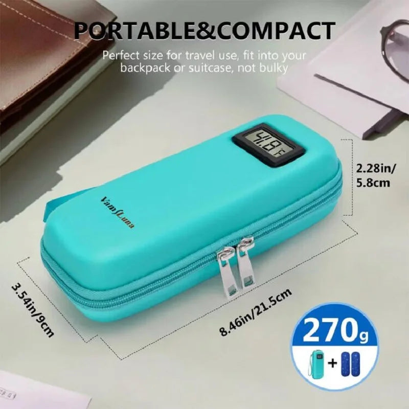 Waterproof Insulin Cooler Daily Travel Case with 2 Ice Pack With Thermometer Display Diabetic Cooler Medication Refrigerated Bag