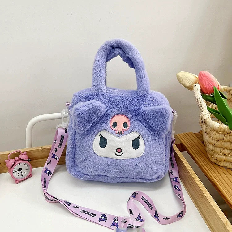 Sanrio Plush Bag Kawaii Kuromi Cinnamoroll Melody Cartoon Anime Handbag Crossbody Cosmetic Travel Storage Bags Women Girls Gifts