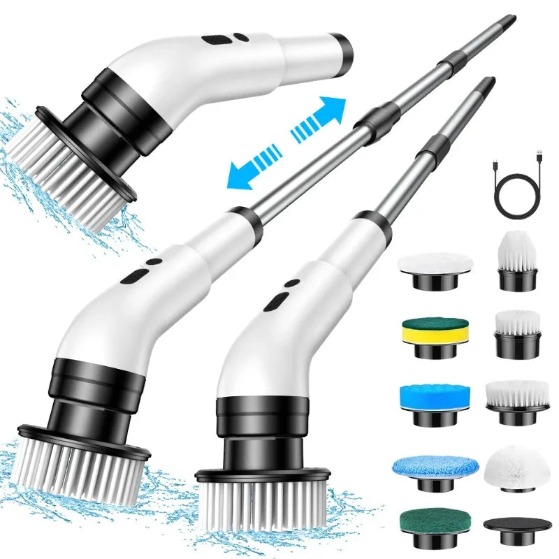 Nine in one multifunctional handheld electric cleaning brush with telescopic function, bathroom floor and kitchen cleaning tool