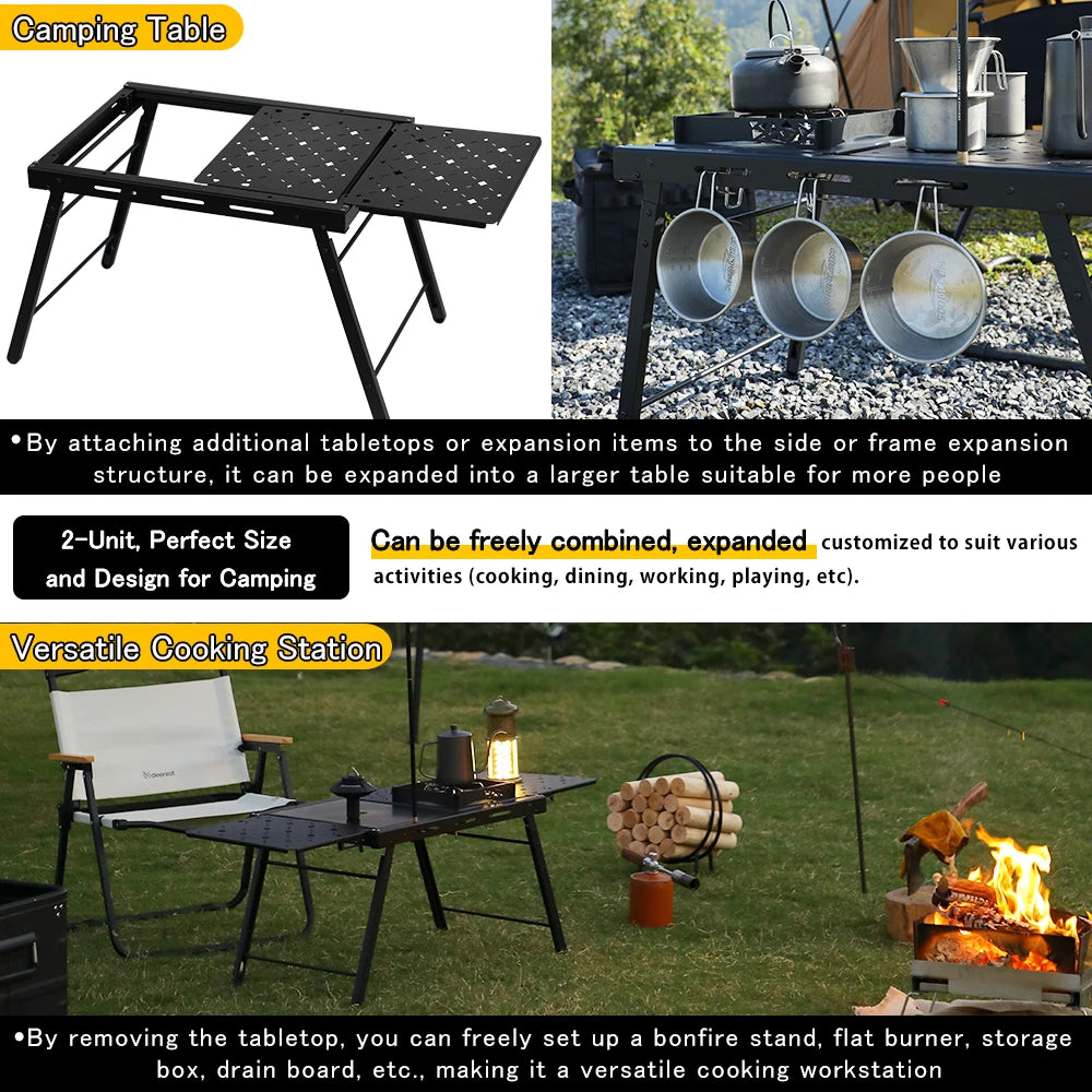 2-Unit Folding Camping Table, Aluminum Top Modular & Expandable, Lightweight, Compact, Durable, IGT Outdoor Table