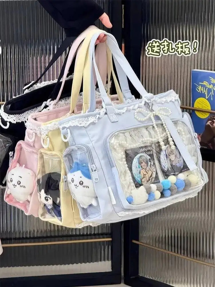 New Y2K Cute Japanese Ita Bag Lolita Girl Transparent Shoulder Tote Bag Large Capacity Crossbody Casual Bag DIY Display Handbags