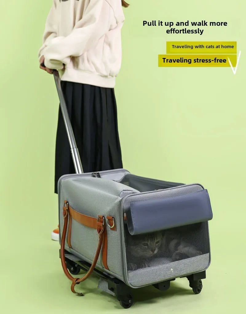 Portable Pet Carrier Backpack with Wheels Cat Cart Portable Supplies for Going Out Folding Luggage Pets Bag Products Supplies