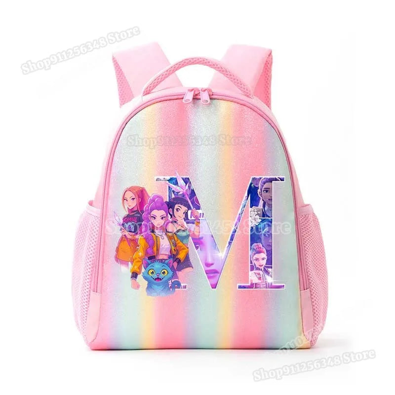 Anime K-pop Demon Hunters Letter A-Z Print Kids Backpack Girls Lightweight Casual School Back Pack Rainbow Color Mochilas Gifts