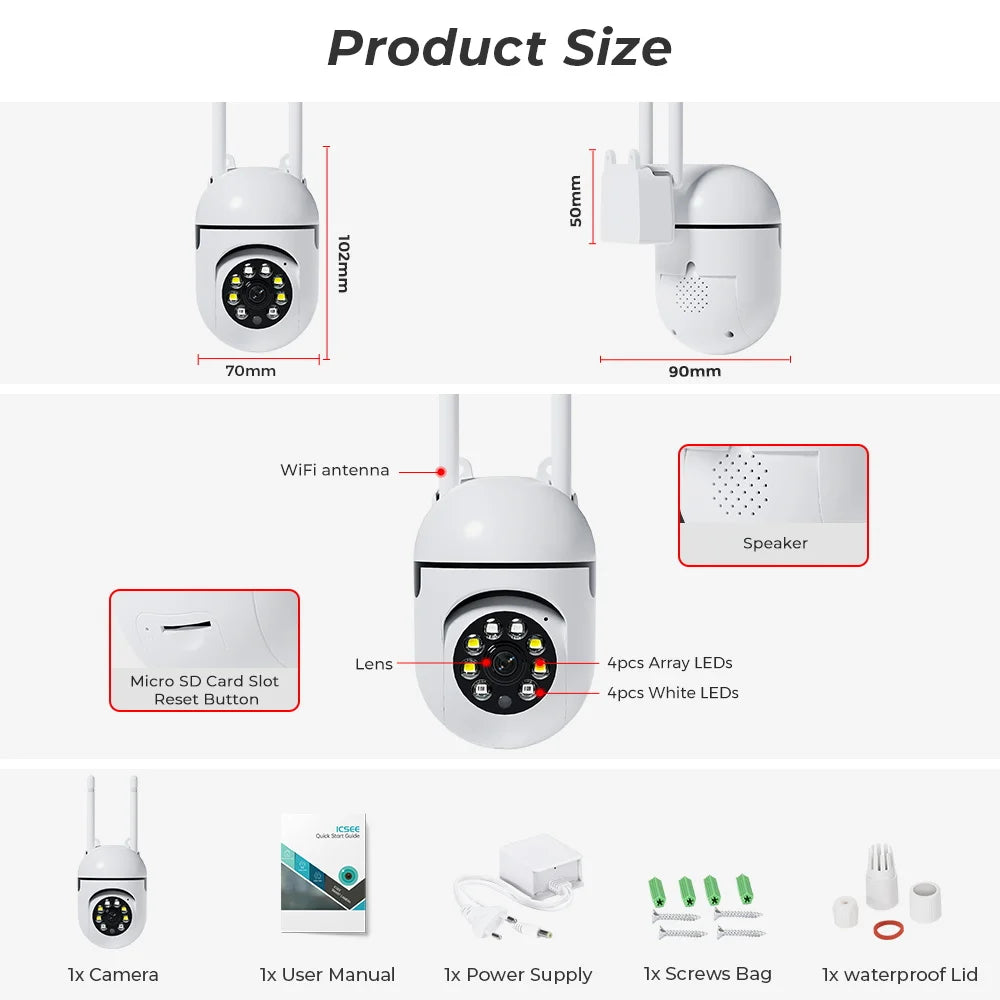 4MP Wifi Camera Outdoors 2K HD Security PTZ IP Camera AI Auto Detect Tracking Indoor Baby Night Color Camera Surveillance ICSee